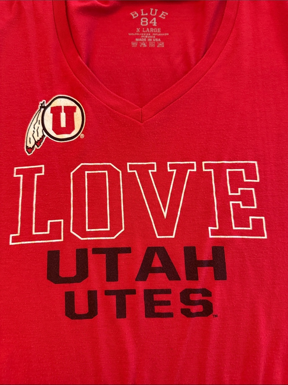 Blue 84 Red Utah Utes LOVE V-Neck Tee